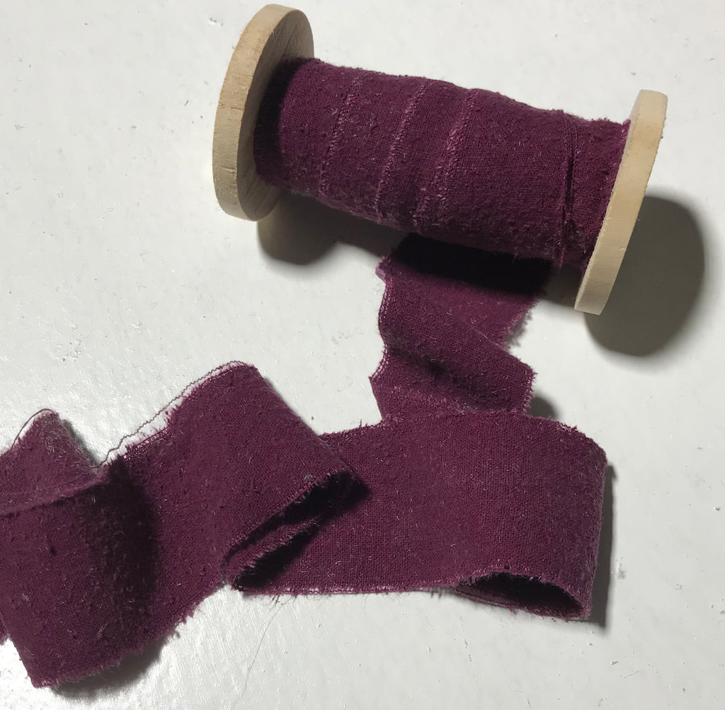 Hand Dyed Maroon 100% Silk Noil Ribbon ( 3 Widths to choose from)