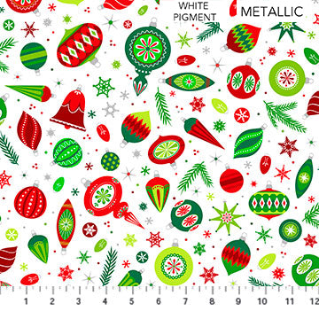 Baubles on White - Christmas Magic by Patrick Lose for Northcott Cotton Fabric