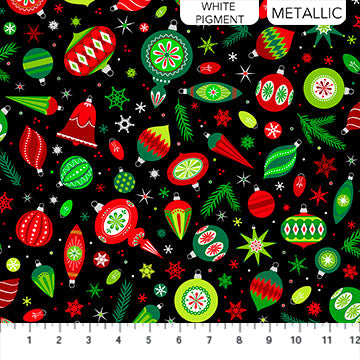 Baubles on Black - Christmas Magic by Patrick Lose for Northcott Cotton Fabric