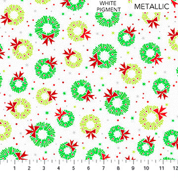 Mid Mod Wreaths on Winter White - Christmas Magic by Patrick Lose for Northcott Cotton Fabric