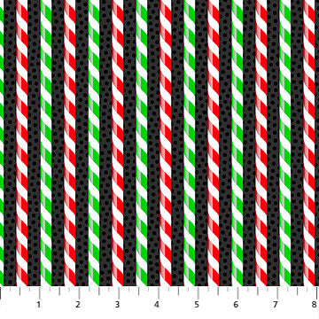 Peppermint Stick on Black - Christmas Magic by Patrick Lose for Northcott Cotton Fabric