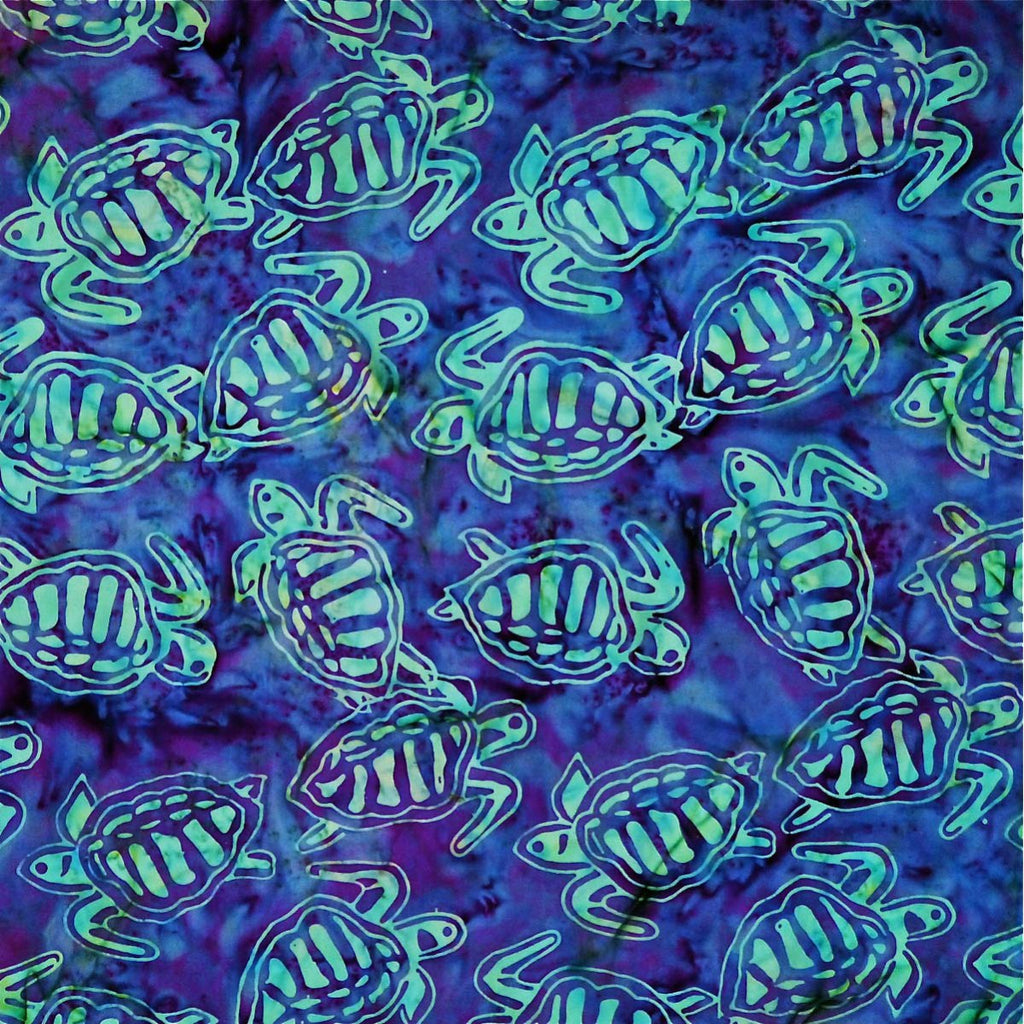 Light Blue Turtles on Purple - Legend Blue - Batik by Mirah Cotton Fabric