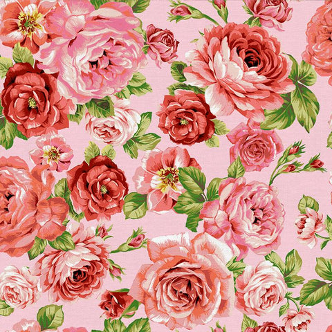 Rose Blooms on Pink - Spring Bouquet - by Ro Gregg for Paintbrush Studio 100% Cotton Fabric
