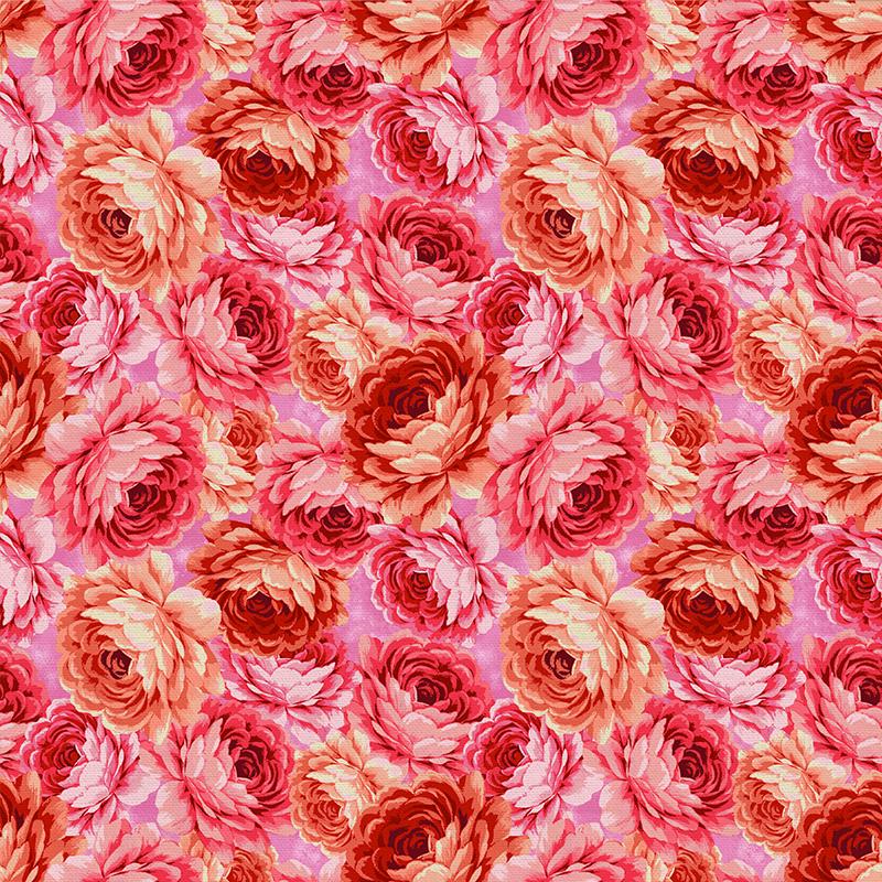 Orange & Pink Roses - Spring Bouquet - by Ro Gregg for Paintbrush Studio 100% Cotton Fabric