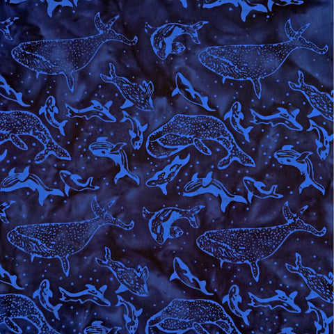 Dark Blue Whales - Explorer - Batik by Mirah Cotton Fabric