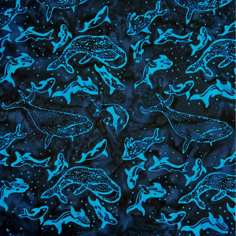 Afina Blue Whales Explorer - Batik by Mirah Cotton Fabric