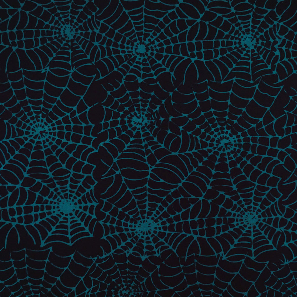 Teal Cobwebs on Black - Star Glaze - Batik by Mirah Cotton Fabric