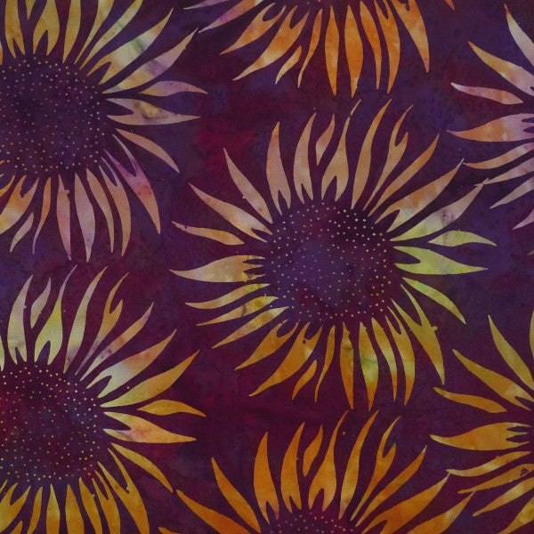 Yellow Flowers on Purple - Cornucopia - Batik by Mirah Cotton Fabric