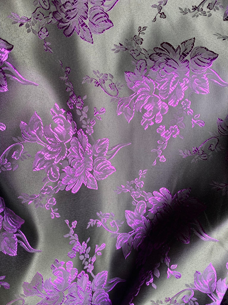 Black & Purple Roses - Faux Silk Brocade Jacquard Fabric – Prism