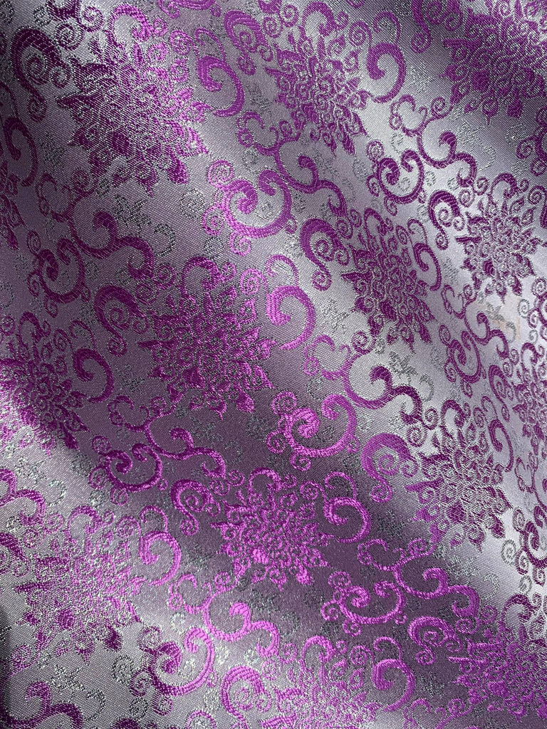 Lilac & Silver Floral - Faux Silk Brocade Jacquard Fabric – Prism
