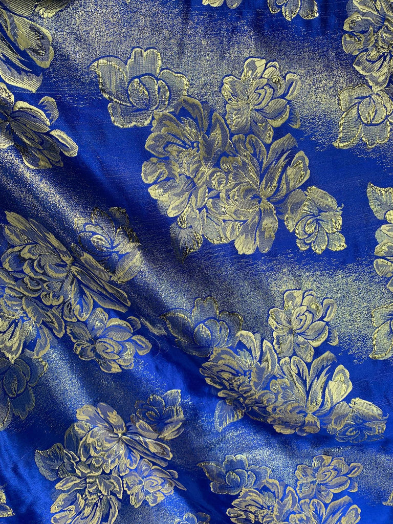 Royal Blue & Gold Roses - Faux Silk Brocade Jacquard Fabric – Prism Fabrics  & Crafts