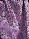 Lilac & Silver Floral - Faux Silk Brocade Jacquard Fabric