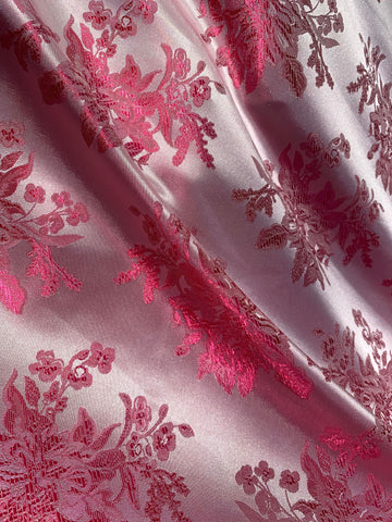 Black & Fuchsia Pink Roses Floral - Faux Silk Brocade Jacquard Fabric –  Prism Fabrics & Crafts