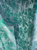 Green & Silver Floral - Faux Silk Brocade Jacquard Fabric