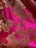 Hot Pink & Gold Floral - Faux Silk Brocade Jacquard Fabric