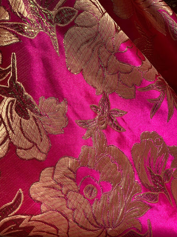 Black & Fuchsia Pink Roses Floral - Faux Silk Brocade Jacquard Fabric –  Prism Fabrics & Crafts