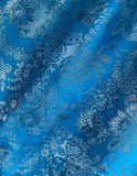 Turquoise & Silver Floral - Faux Silk Brocade Jacquard Fabric