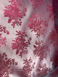 Pink & White Floral - Faux Silk Brocade Jacquard Fabric