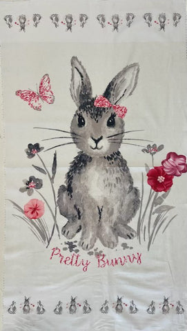 Pretty Bunnies & Flowers Panel 24"x45" - Riley Blake Cotton Fabric