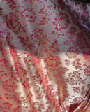Champagne, Pink & Gold Floral - Faux Silk Brocade Jacquard Fabric