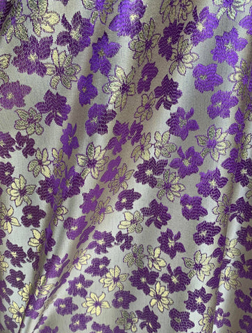 Small Purple & Gold Floral - Faux Silk Brocade Jacquard Fabric