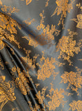 Black & Copper Roses - Faux Silk Brocade Jacquard Fabric