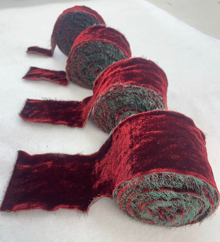 Iridescent Christmas Red & Green Silk Velvet Ribbon ( 4 Widths to choose from)