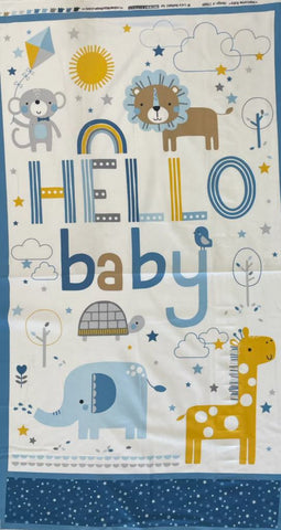 Hello Baby Boy Panel 24"x45" - Robert Kaufman Cotton Flannel Fabric