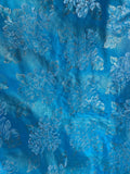 Turquoise & Silver Roses - Faux Silk Brocade Jacquard Fabric