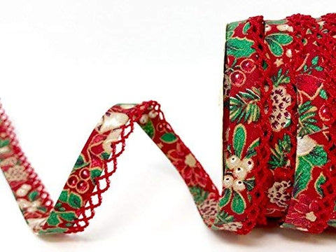 Red Christmas Double Fold Bias Trim with Picot Edge