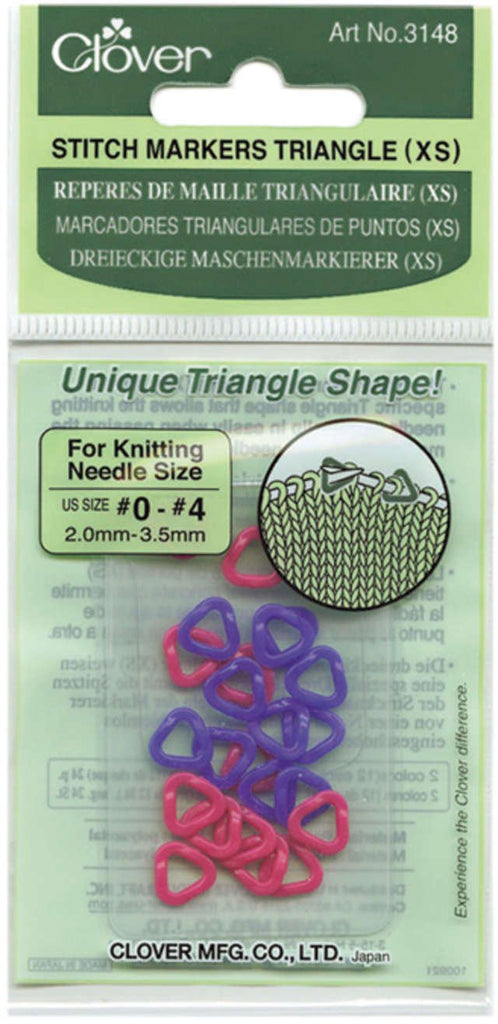 Clover 75015 Triangle Stitch Markers XS-Sizes 0-4 2 Colors 24-Pkg