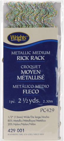 Wrights Medium Metallic Rick Rack, Rainbow 2.5 Yards x .5"