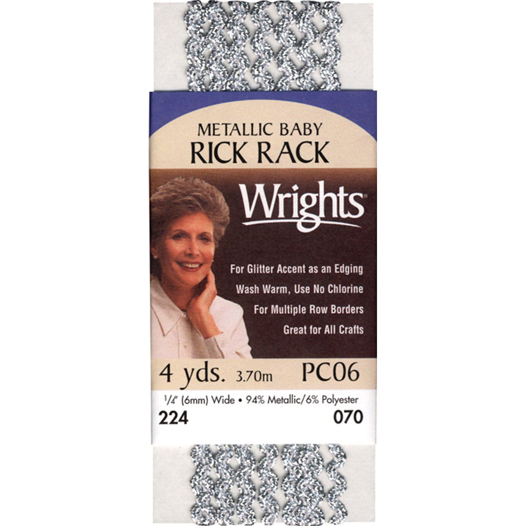 Wrights Metallic Baby Rick Rack, Silver 4 Yards x .25"