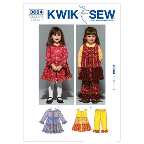 Kwik Sew K3664 Dresses and Pants Sewing Pattern, Size T1-T2-T3-T4