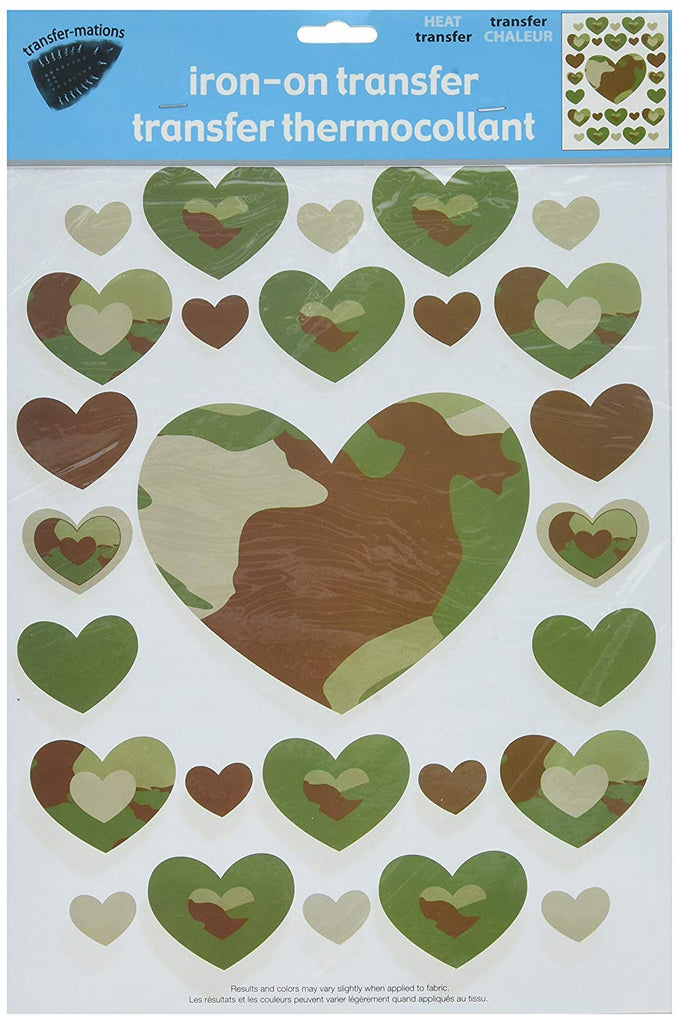 Iron-On Camouflage Hearts Transfers