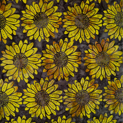 Yellow Flowers on Gray - Embarcadero - Batik by Mirah Cotton Fabric