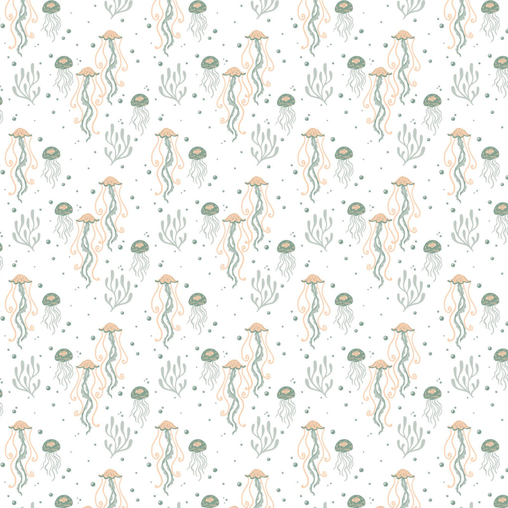 Beachside Pretty Medusa Jellyfish White - Camelot Cotton Fabric