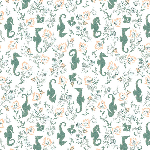 Beachside Pretty Seahorse White - Camelot Cotton Fabric