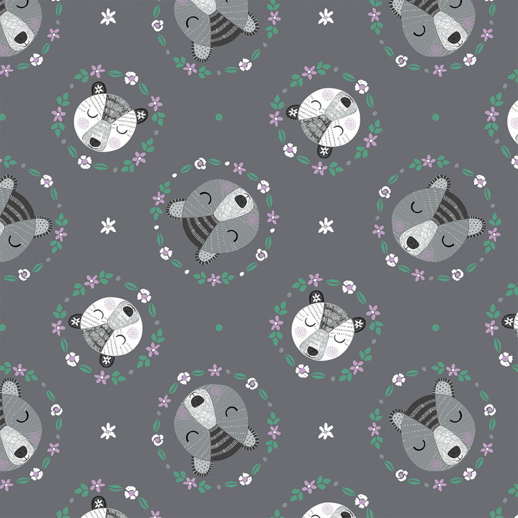 Bear Wreaths Grey - Bear Hug - Camelot Cotton Fabric
