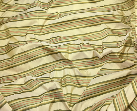 Beige Gold & Green Stripe - Silk Taffeta 10.5"x28" Remnant