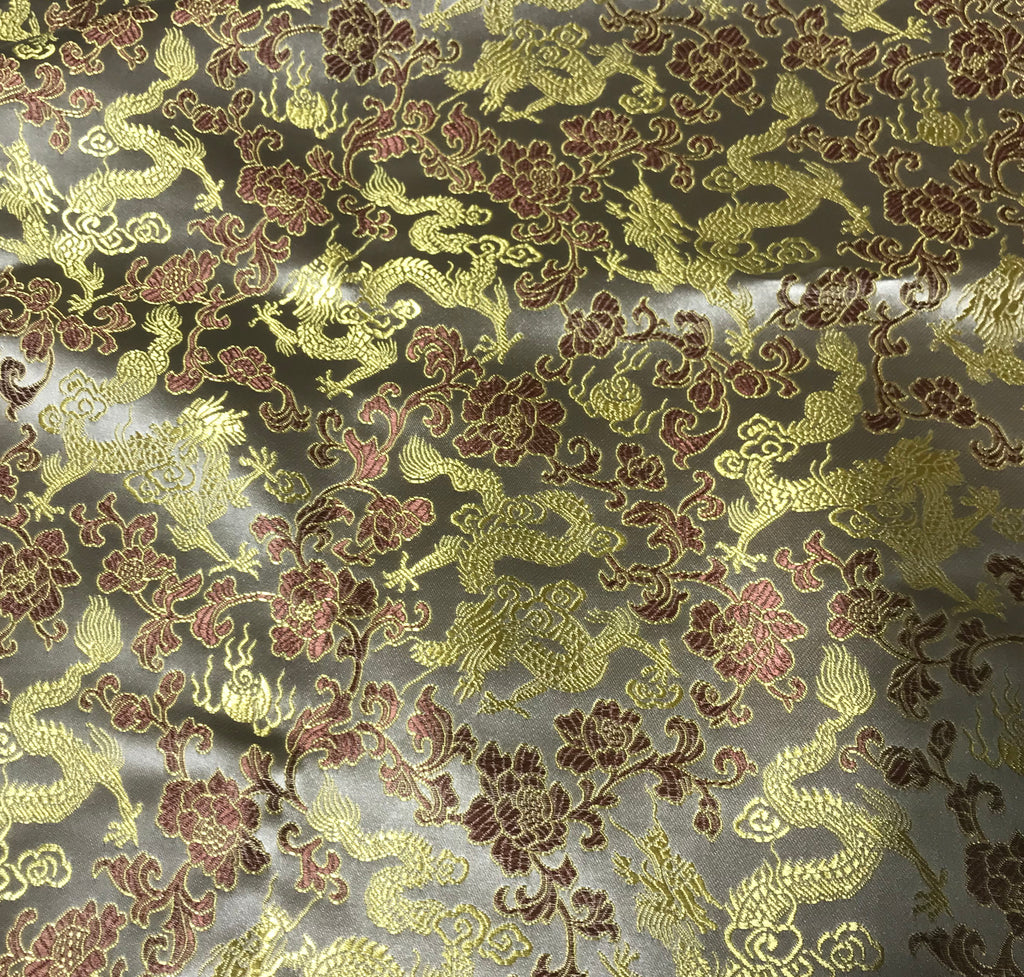 Beige & Gold Dragons - Faux Silk Brocade Fabric