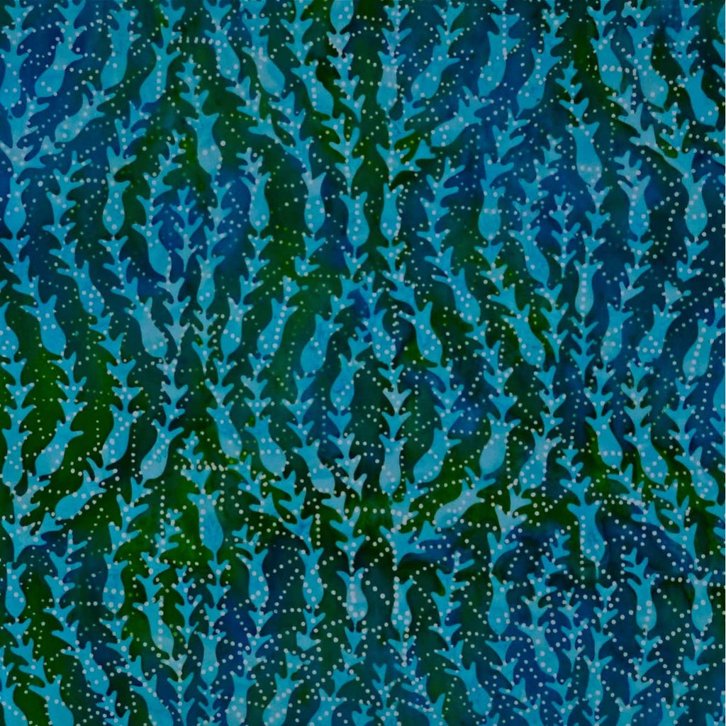 Blue Green Vines Dots Glass Glow 3 - Batik by Mirah Cotton Fabric