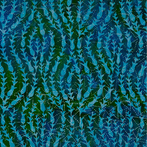Blue Green Vines Dots Glass Glow 3 - Batik by Mirah Cotton Fabric