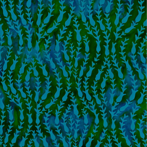 Bluish Green Vines Glass Glow - Batik by Mirah Cotton Fabric