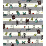 Insect World Gray Stripe - Kokka Japan Cotton Oxford Fabric
