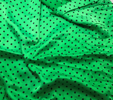 Bright Kelly Green & Black Polka Dots - Hand Dyed Silk Charmeuse Fabric