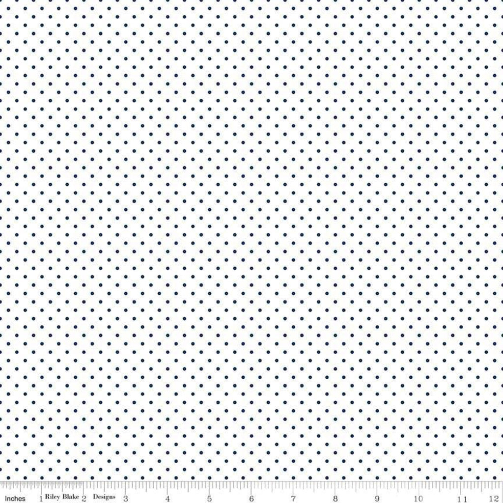 Swiss Dot On White Navy Blue - Riley Blake Cotton Fabric