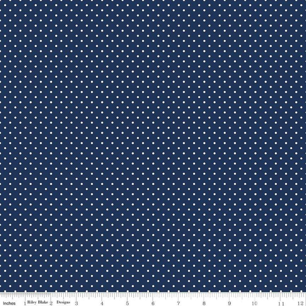 White Swiss Dot On Navy - Riley Blake Cotton Fabric
