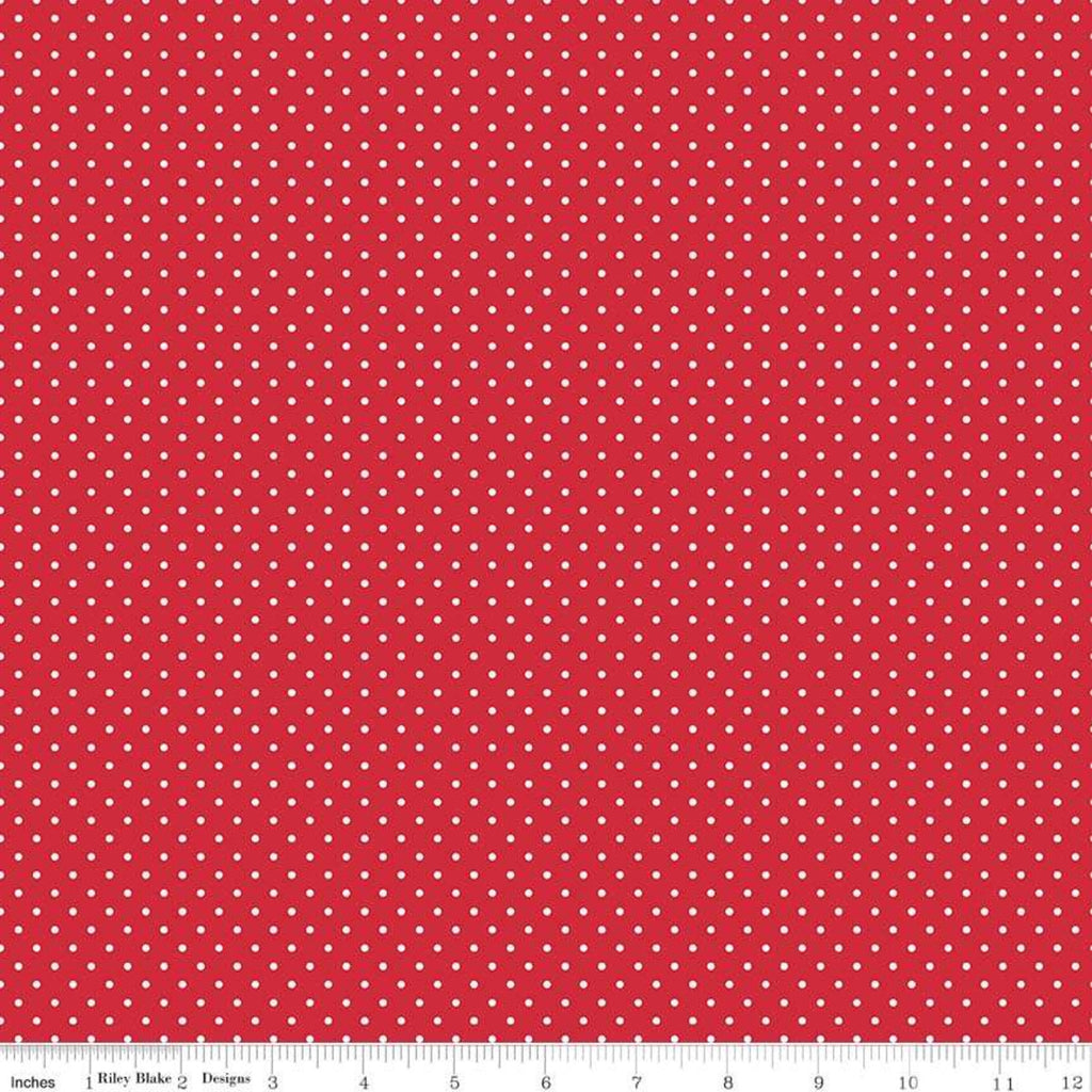 White Swiss Dot On Red - Riley Blake Cotton Fabric