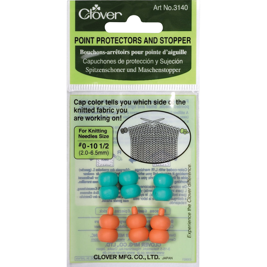 Clover Point Protectors and Stoppers for Knitting Needles Size #0-10-1/2 Aqua/Pink, 6-Piece